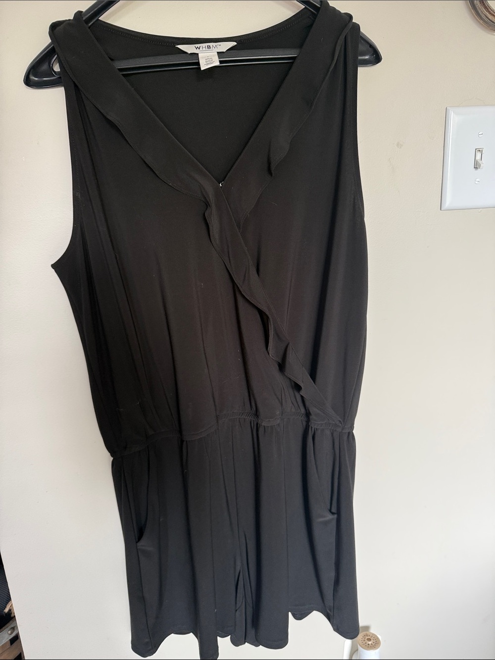 White House Black Market Black Sleeveless Ruffle-Trim romper large
